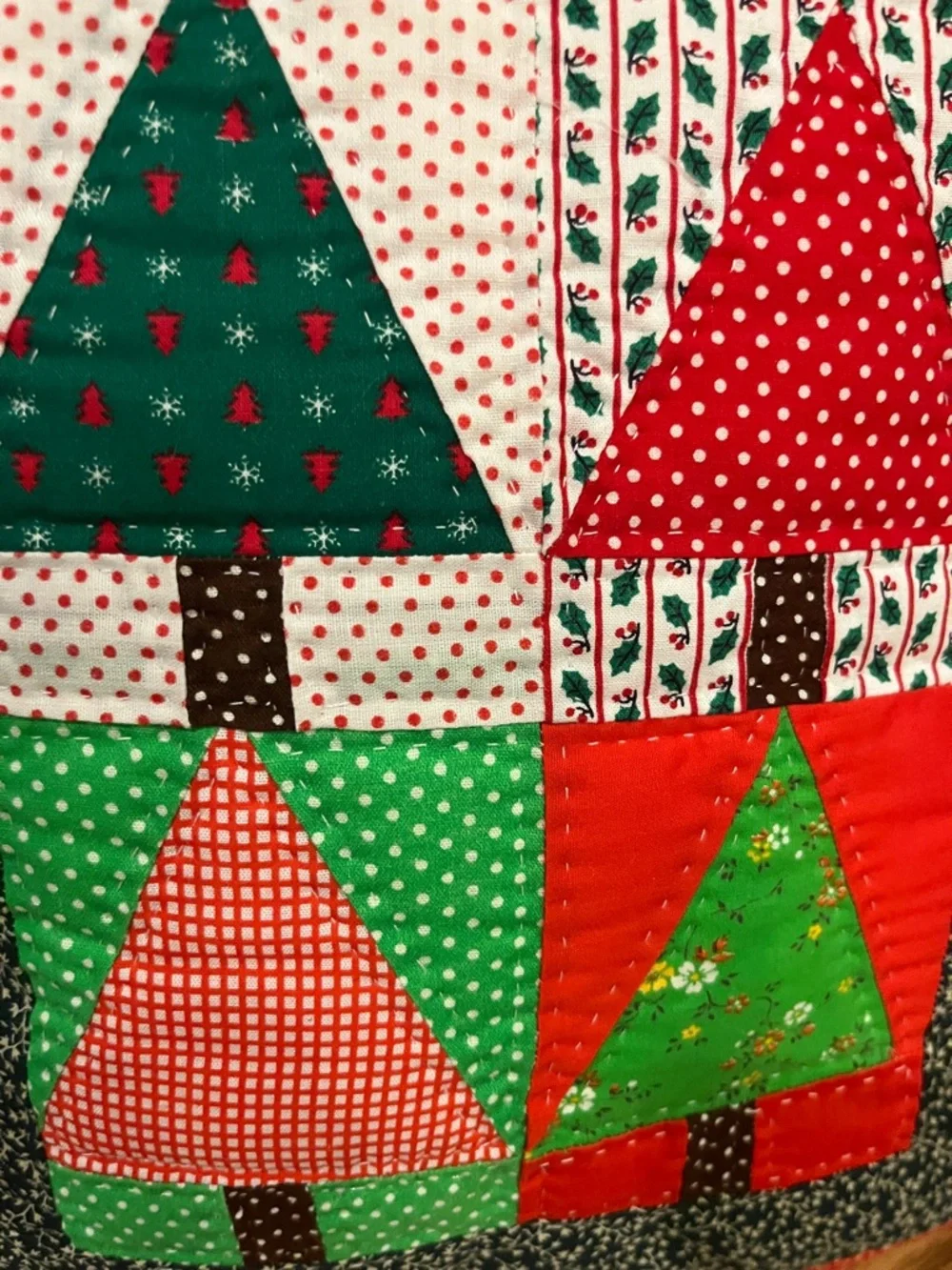 Handmade Quilted Christmas Tree Pillow - Red & Green
